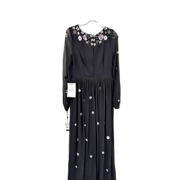 ADRIANNA PAPELL Black FLoral Embellished V-Neck Sequin Gown 8 NWT - Picture 3 of 8